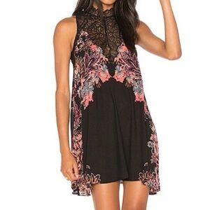 Free People Marsha Black and Red Floral Mini Dress